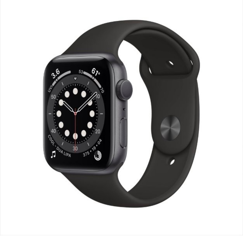 Apple Watch Series 6 GPS, 44mm Space Gray Aluminum Case with Black Sport Band